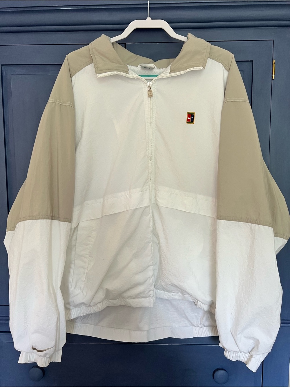 Nike Vintage Colorblock Windbreaker Jacket in Off-White and Beige